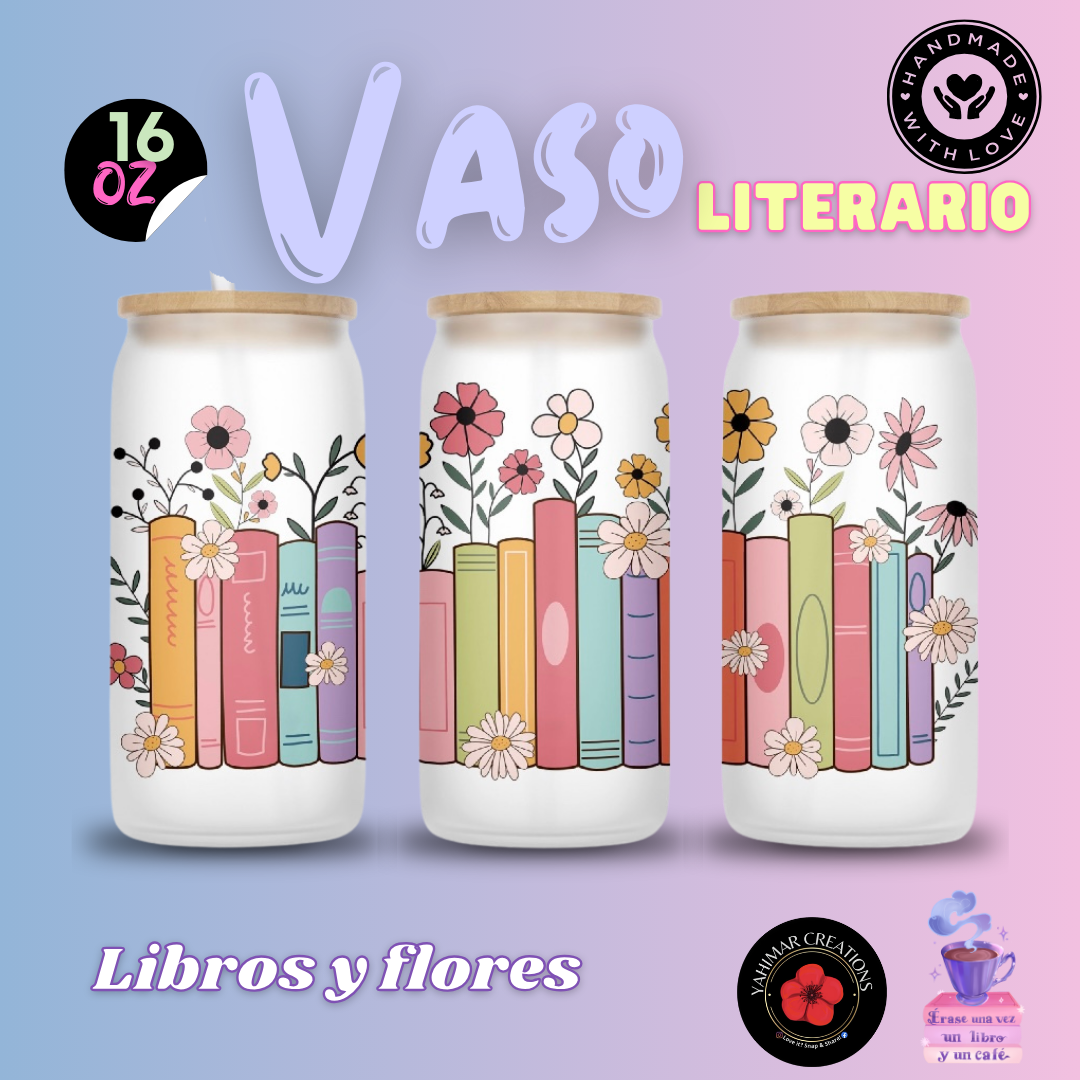 Libros y flores- Vaso literario