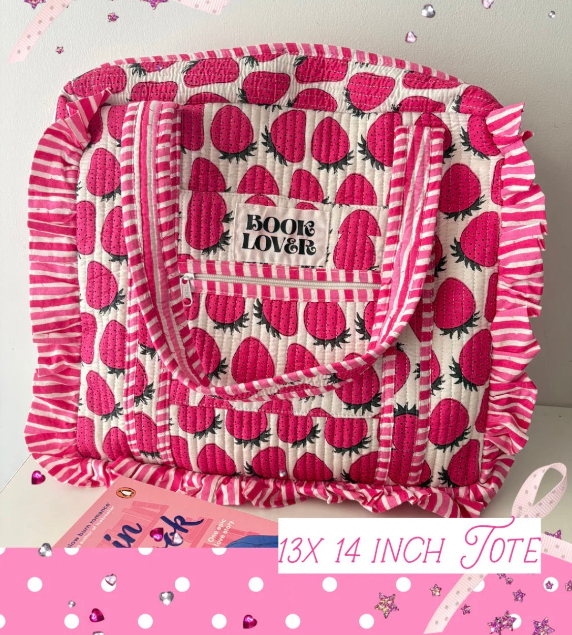 Strawberry Ruffle Book Lover- Tote Bag
