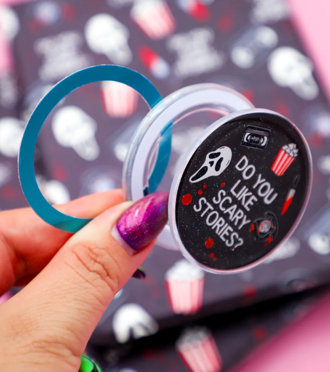 Do You Like Scary Stories Glitter- Magnetic Kindle Grip