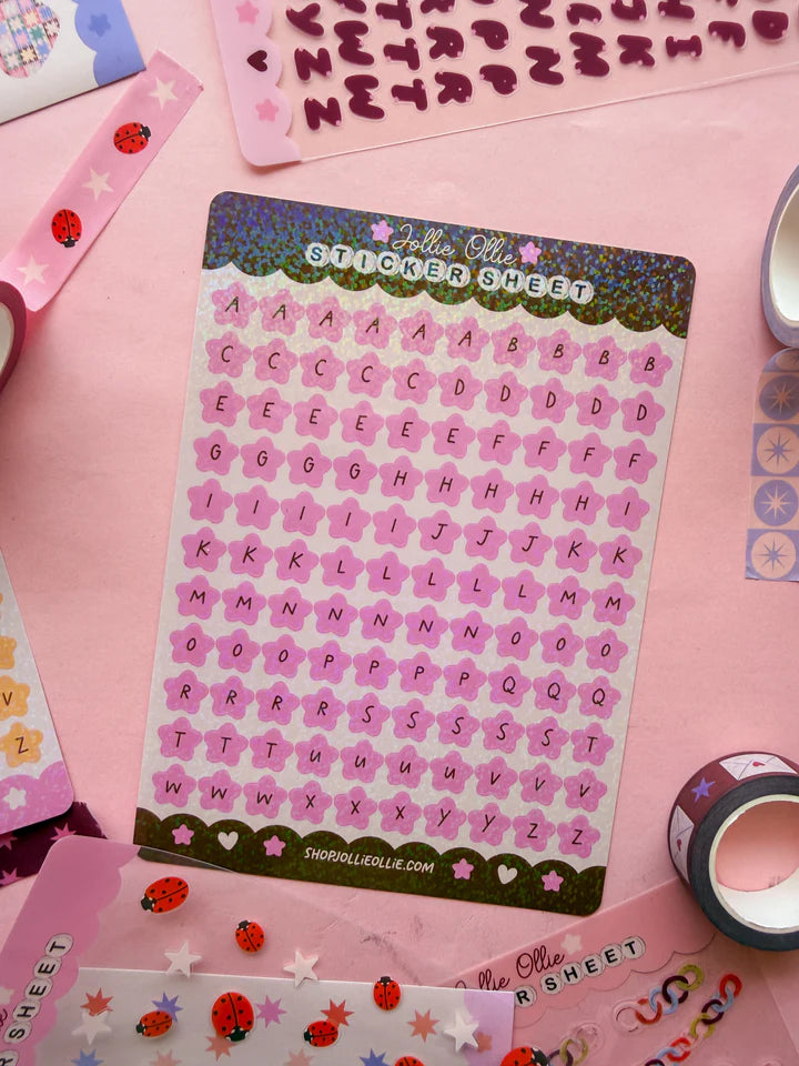 PINK SPARKLY STAR LETTER STICKER SHEET- Sticker Sheet