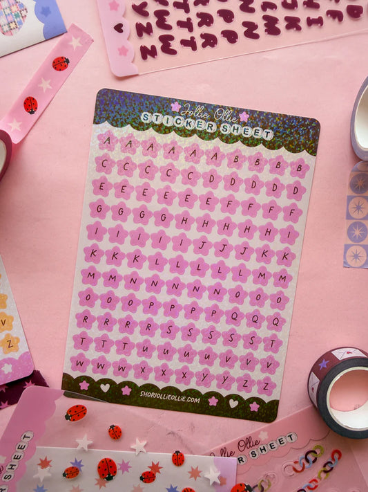 PINK SPARKLY STAR LETTER STICKER SHEET- Sticker Sheet