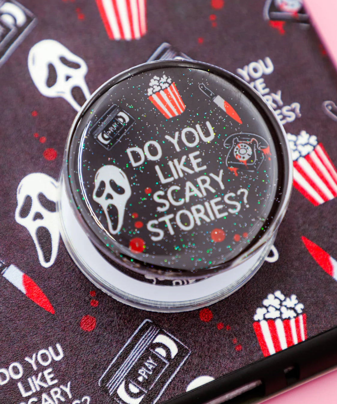 Do You Like Scary Stories Glitter- Magnetic Kindle Grip