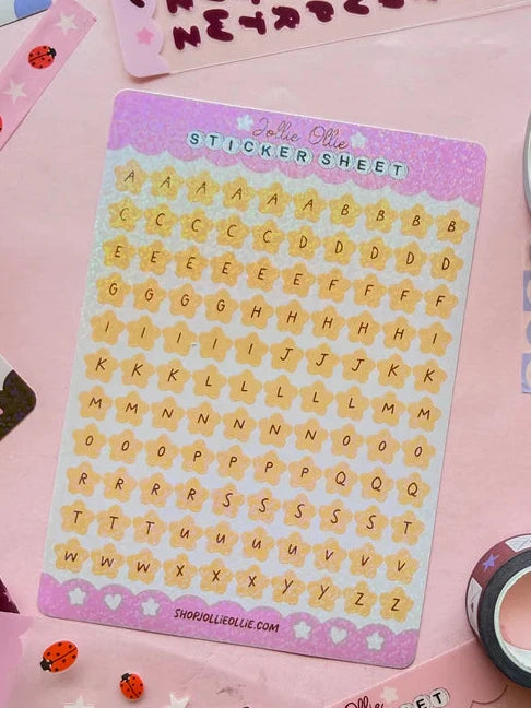 YELLOW SPARKLY STAR LETTER STICKER SHEET- Sticker Sheet